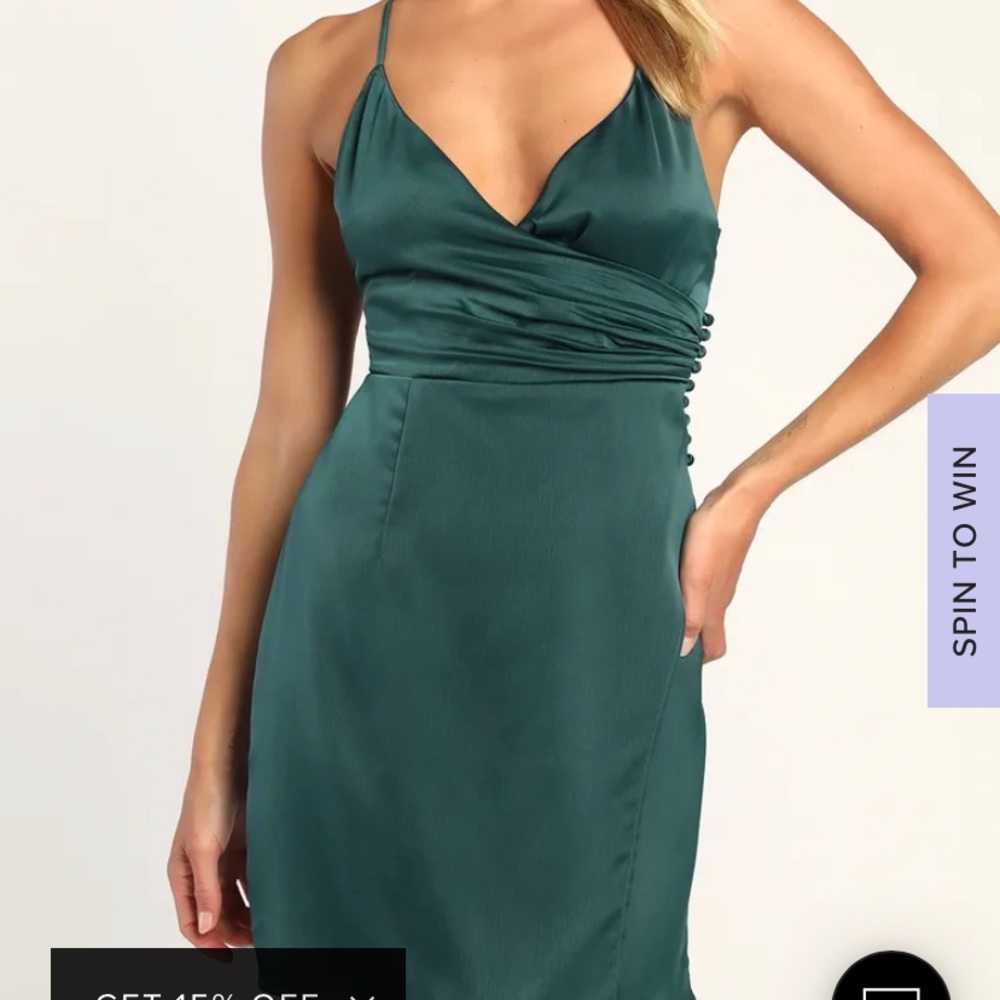 Sleek Sweetheart Teal Green Satin Surplice Mini Dress